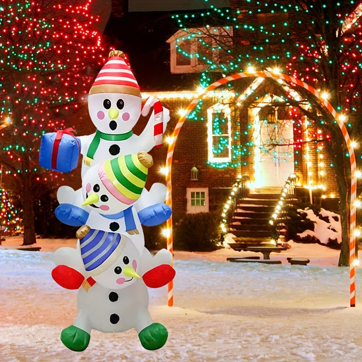 6-Foot LED-Lit Inflatable Snowman Family Outdoor Garden Decoration - Perfect for Christmas, Halloween & Thanksgiving, Durable Polyester, 110-130V US Plug