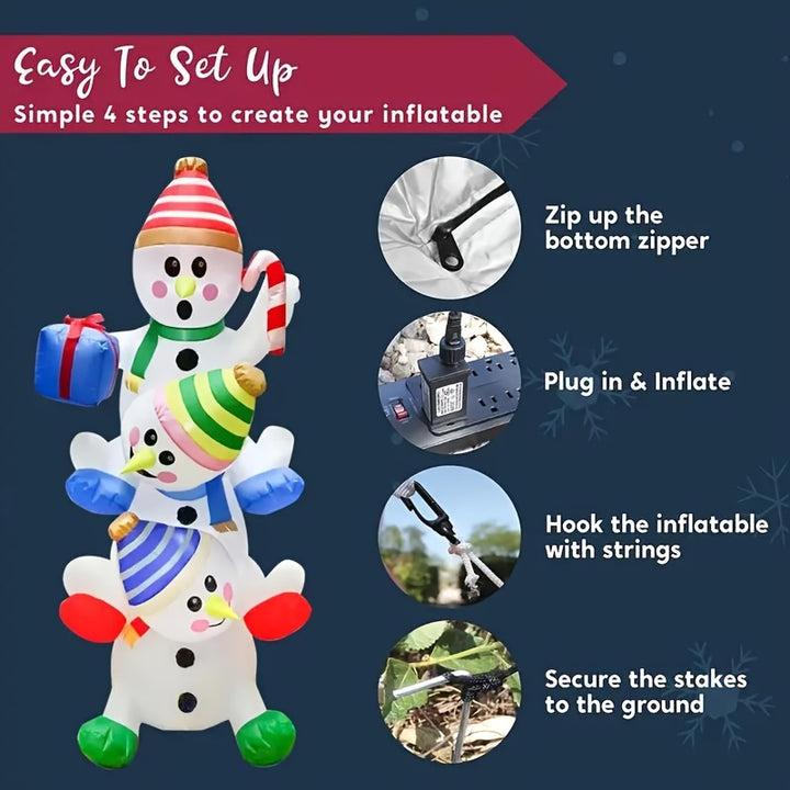 6-Foot LED-Lit Inflatable Snowman Family Outdoor Garden Decoration - Perfect for Christmas, Halloween & Thanksgiving, Durable Polyester, 110-130V US Plug