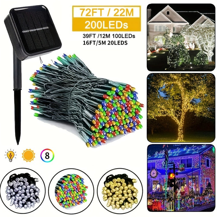 Solar LED String Lights Outdoor, 20/100/200 RGB LED, Waterproof IP44, 8 Modes Touch Control, Energy-Efficient, Solar Powered with Nickel Battery, for Christmas Tree, Garden, Wedding Decoration