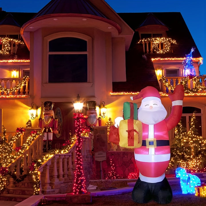 1pc Festive Inflatable Santa Claus with Gifts Decoration, 5FT LED Light-Up Outdoor Christmas Display, 110V/220V Compatible, US Plug, for Lawn, Garden, Indoor Holiday Party Decor