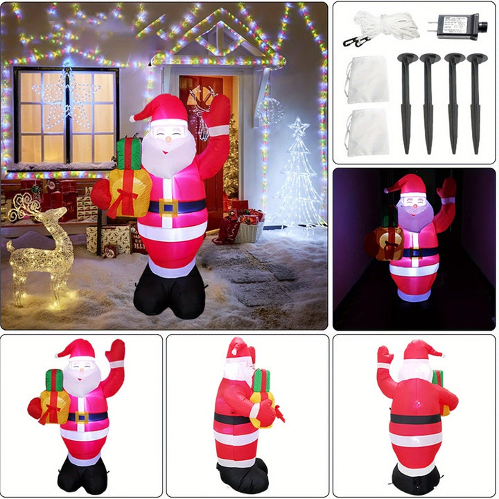 1pc Festive Inflatable Santa Claus with Gifts Decoration, 5FT LED Light-Up Outdoor Christmas Display, 110V/220V Compatible, US Plug, for Lawn, Garden, Indoor Holiday Party Decor