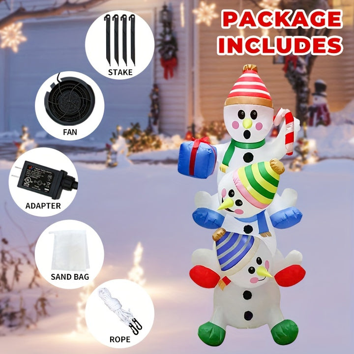 6-Foot LED-Lit Inflatable Snowman Family Outdoor Garden Decoration - Perfect for Christmas, Halloween & Thanksgiving, Durable Polyester, 110-130V US Plug