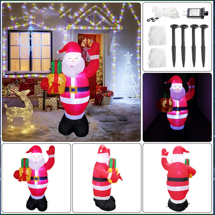 1pc Festive Inflatable Santa Claus with Gifts Decoration, 5FT LED Light-Up Outdoor Christmas Display, 110V/220V Compatible, US Plug, for Lawn, Garden, Indoor Holiday Party Decor