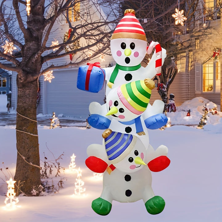 6-Foot LED-Lit Inflatable Snowman Family Outdoor Garden Decoration - Perfect for Christmas, Halloween & Thanksgiving, Durable Polyester, 110-130V US Plug