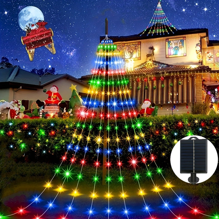 1pc Solar Powered Christmas Tree Fairy Lights, 180 LED Waterfall String Lights with 8 Lighting Modes, Wireless Outdoor Decoration for Garden, Patio, Holiday, Wedding, Indoor Home Decor – Lithium Battery Included