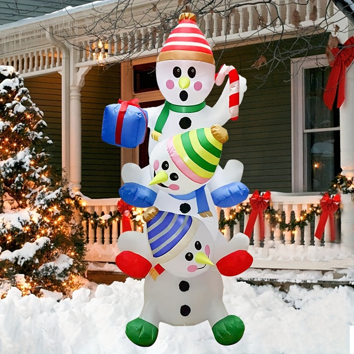 6-Foot LED-Lit Inflatable Snowman Family Outdoor Garden Decoration - Perfect for Christmas, Halloween & Thanksgiving, Durable Polyester, 110-130V US Plug