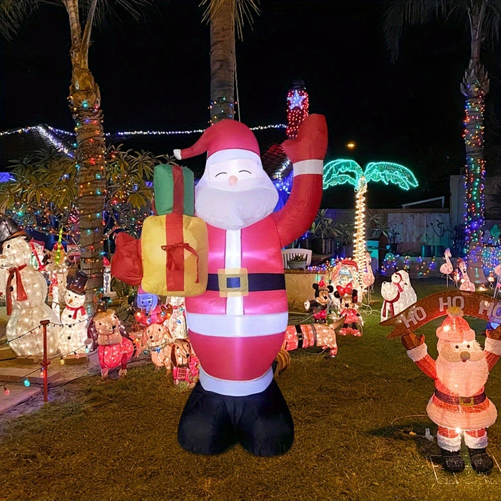 1pc Festive Inflatable Santa Claus with Gifts Decoration, 5FT LED Light-Up Outdoor Christmas Display, 110V/220V Compatible, US Plug, for Lawn, Garden, Indoor Holiday Party Decor